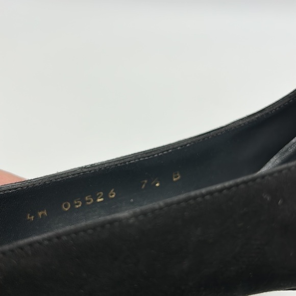 Stuart Weitzman Black Suede Heels Women's 7.5 B Patent Heel Square Toe - Picture 7 of 9